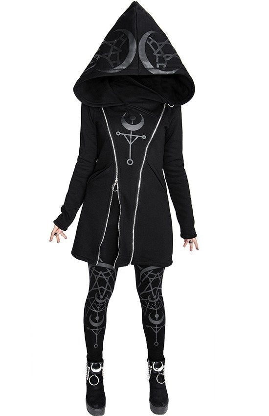 Punk Style Long Sleeved Hooded Zipper Sweater
