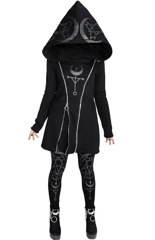 Punk Style Long Sleeved Hooded Zipper Sweater