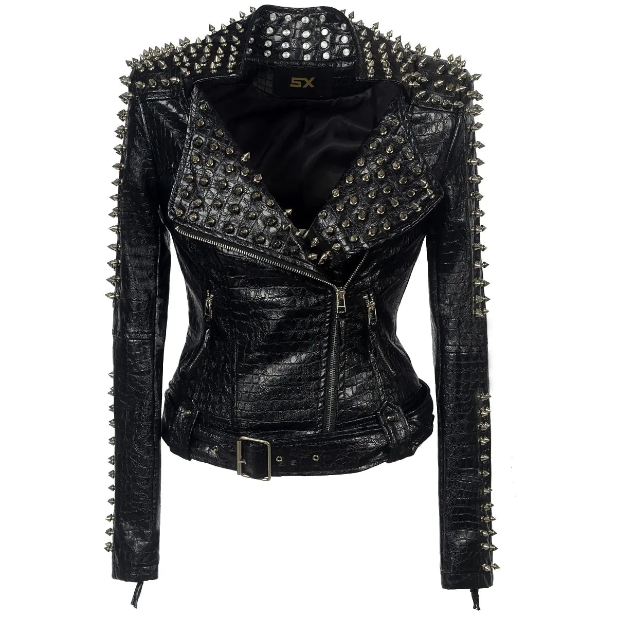 Women's Punk Leather Jacket with Studs
