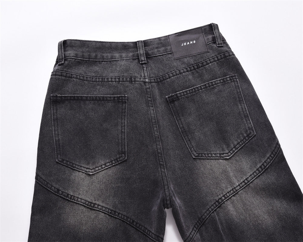 Loose-Fit Washed-Out Jeans with Punk Design Details