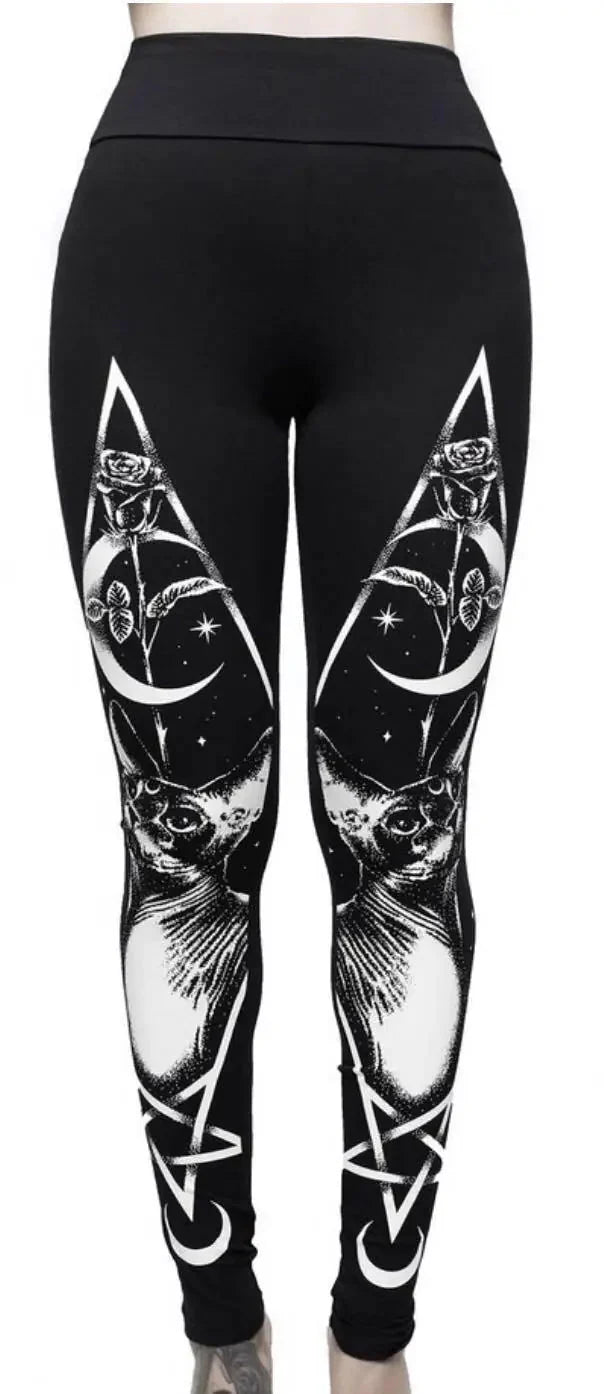 Gothic Punk Print Ladies Sports Yoga Leggings Daylight Burnout Creations