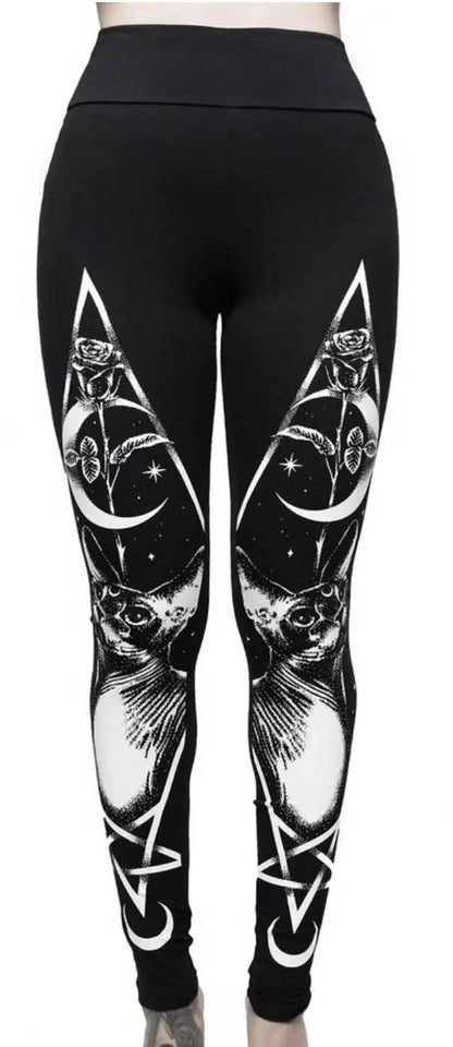 Gothic Punk Print Ladies Sports Yoga Leggings Daylight Burnout Creations