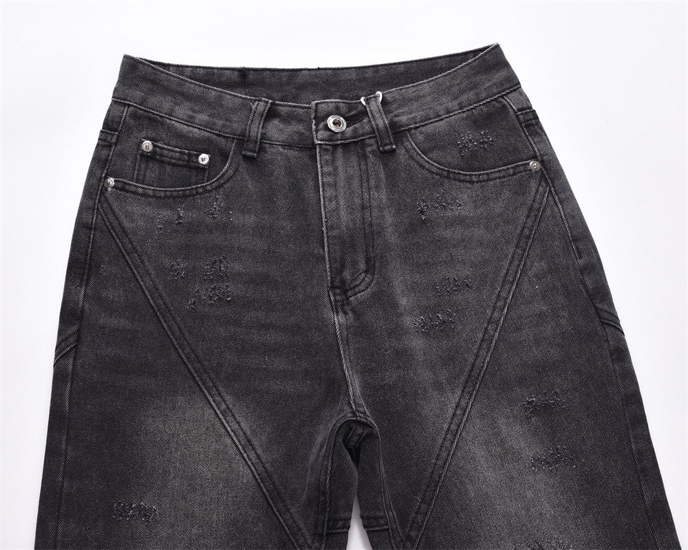 Loose-Fit Washed-Out Jeans with Punk Design Details