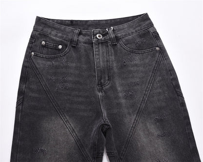Loose-Fit Washed-Out Jeans with Punk Design Details