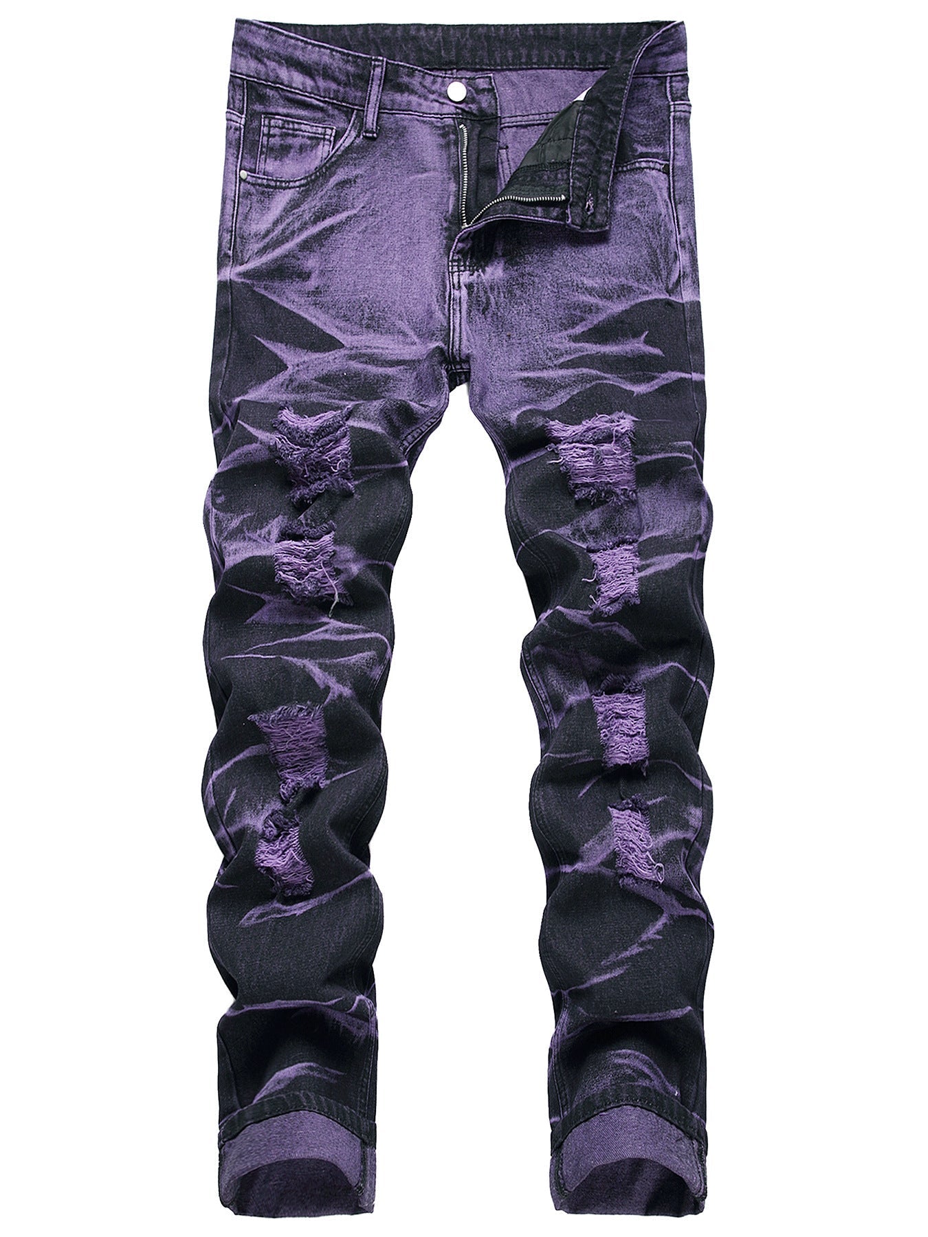 Purple and Black Ripped Denim Trousers Daylight Burnout Creations