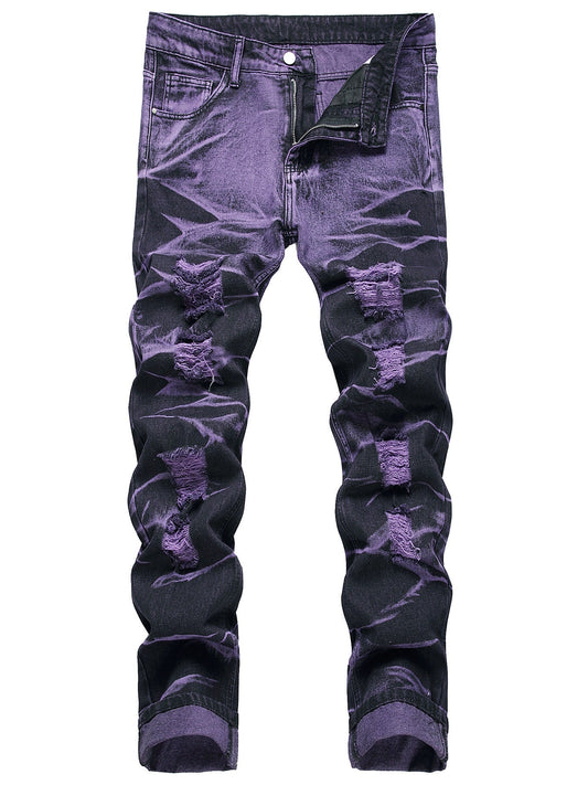 Purple and Black Ripped Denim Trousers Daylight Burnout Creations