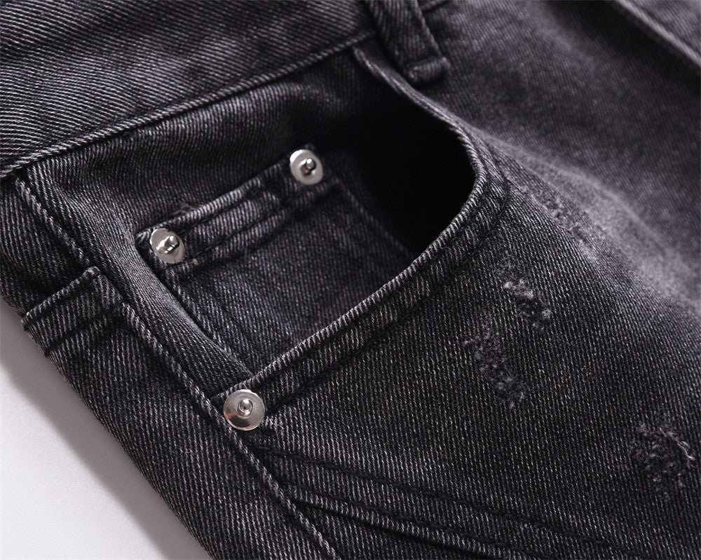 Loose-Fit Washed-Out Jeans with Punk Design Details