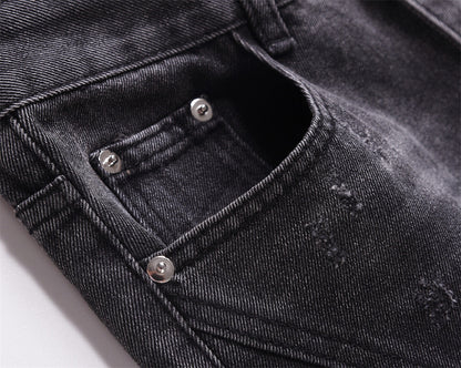 Loose-Fit Washed-Out Jeans with Punk Design Details