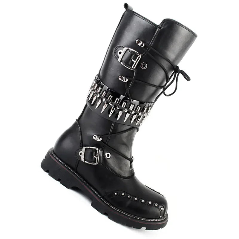 Punk Men's High-Top Motorcycle Boots with Studs Daylight Burnout Creations