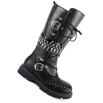 Punk Men's High-Top Motorcycle Boots with Studs Daylight Burnout Creations