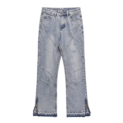Loose-Fit Washed-Out Jeans with Punk Design Details