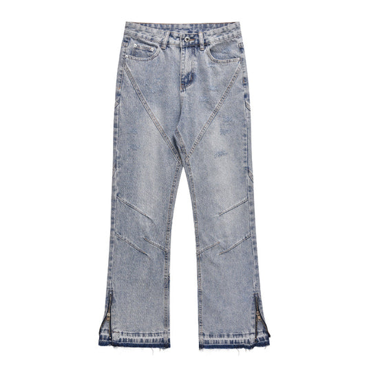 Loose-Fit Washed-Out Jeans with Punk Design Details