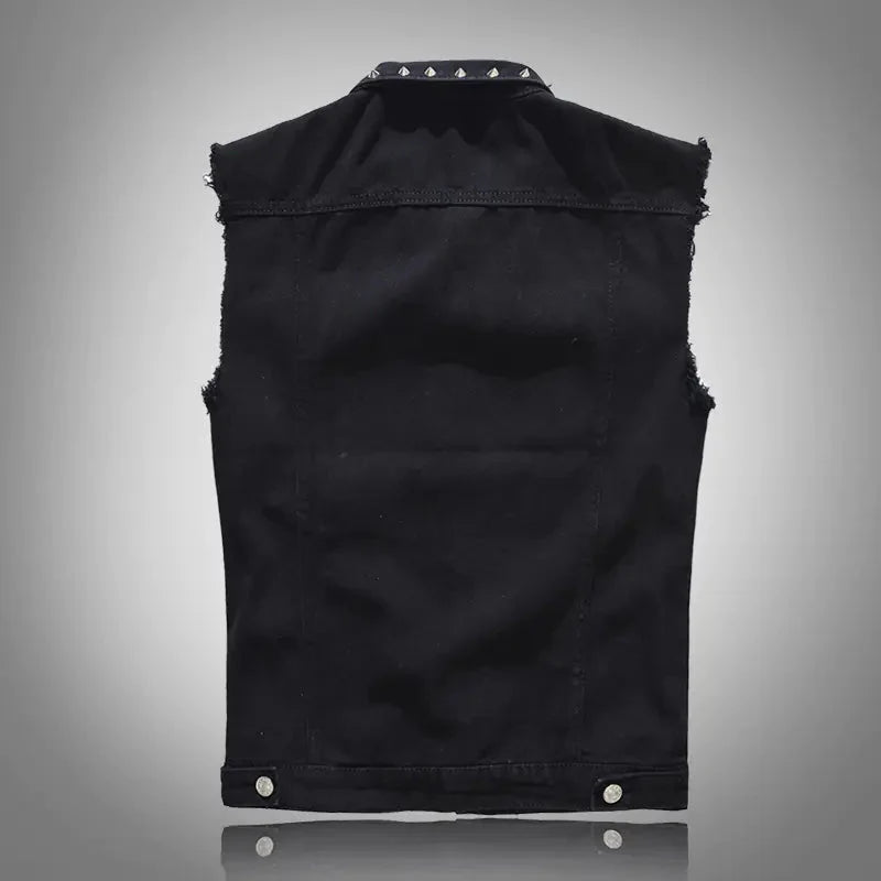 Men's Denim Vest with Rivets - Hip-Hop Punk Style Daylight Burnout Creations
