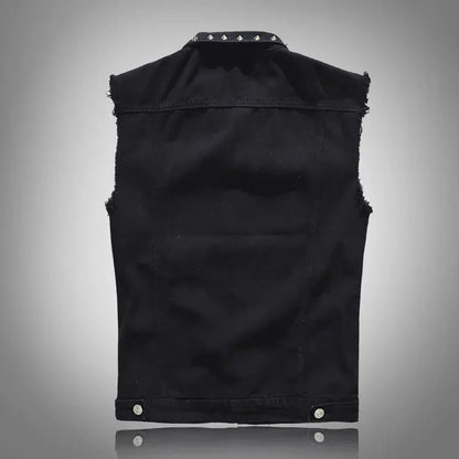 Men's Denim Vest with Rivets - Hip-Hop Punk Style Daylight Burnout Creations