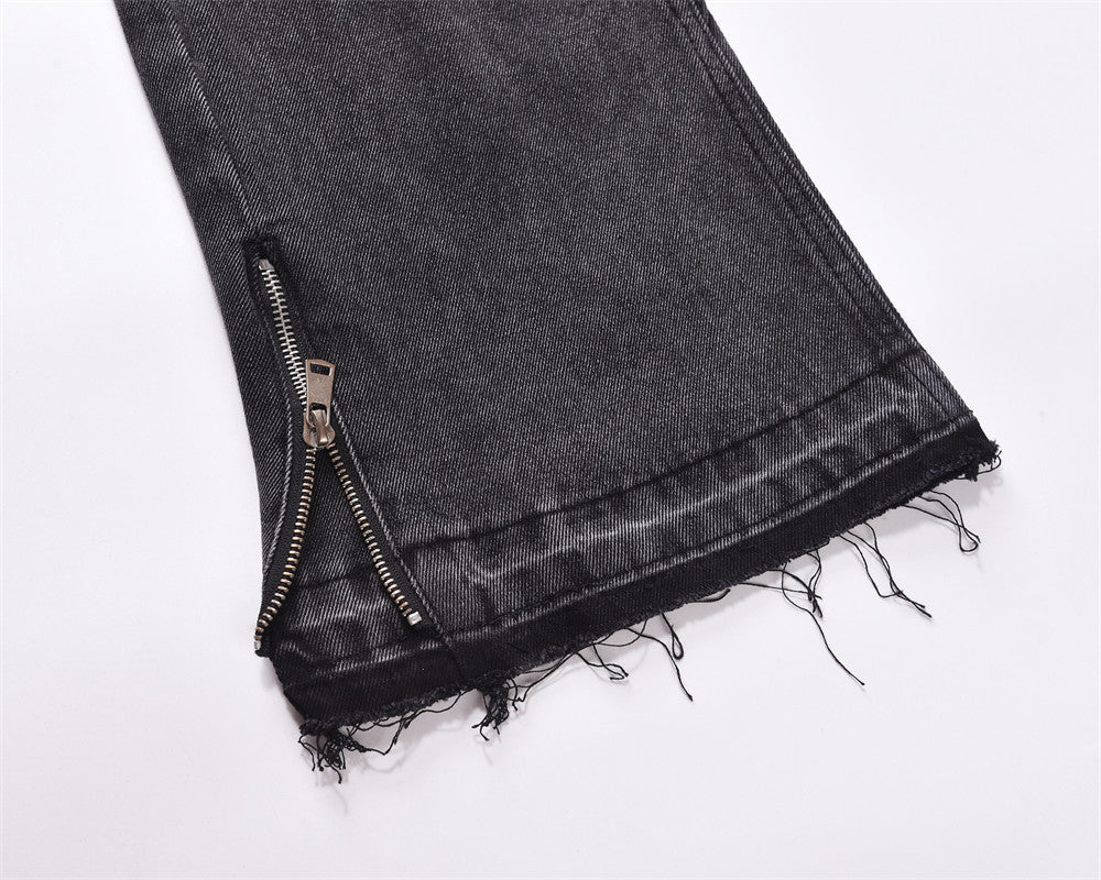 Loose-Fit Washed-Out Jeans with Punk Design Details
