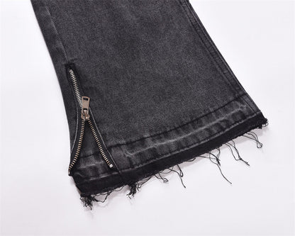Loose-Fit Washed-Out Jeans with Punk Design Details