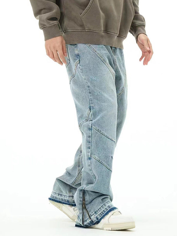 Loose-Fit Washed-Out Jeans with Punk Design Details