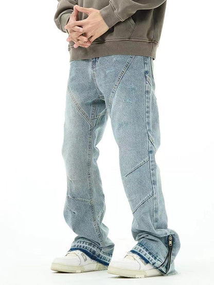 Loose-Fit Washed-Out Jeans with Punk Design Details