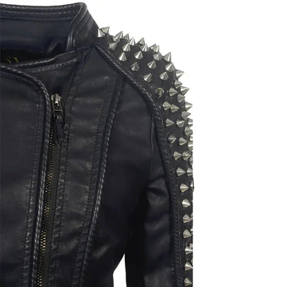 Short Motorcycle Leather Jacket for Women - Punk Style Daylight Burnout Creations