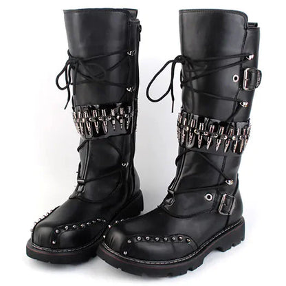 Punk Men's High-Top Motorcycle Boots with Studs Daylight Burnout Creations