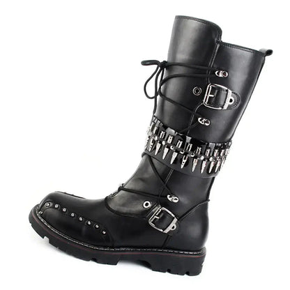 Punk Men's High-Top Motorcycle Boots with Studs Daylight Burnout Creations