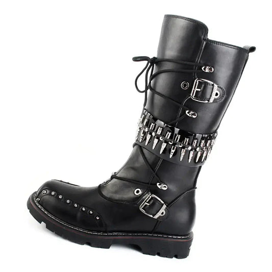 Punk Men's High-Top Motorcycle Boots with Studs Daylight Burnout Creations