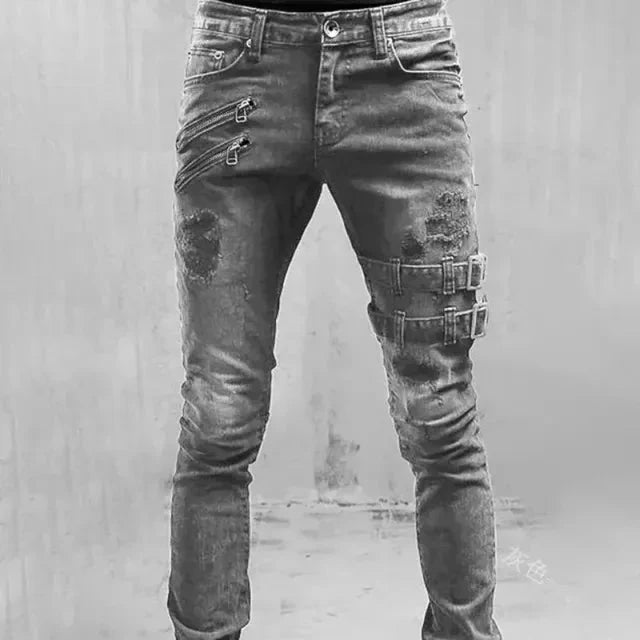 Ripped Punk Gothic Tapered Leg Denim Pants for Men Daylight Burnout Creations