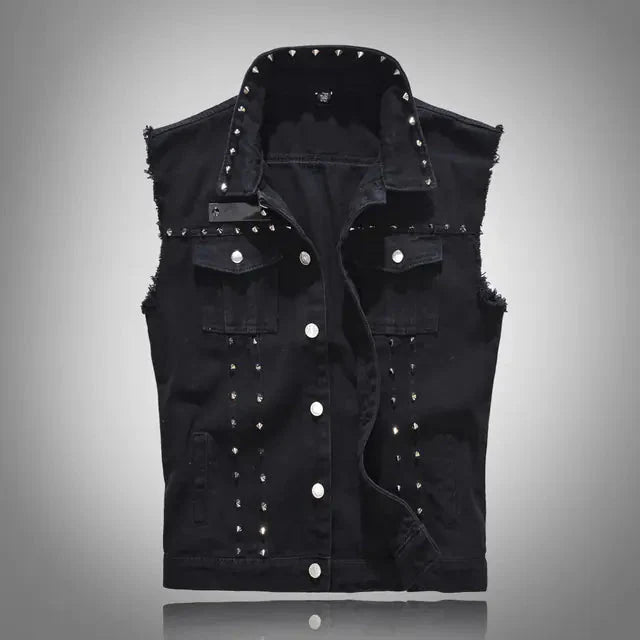 Men's Denim Vest with Rivets - Hip-Hop Punk Style Daylight Burnout Creations