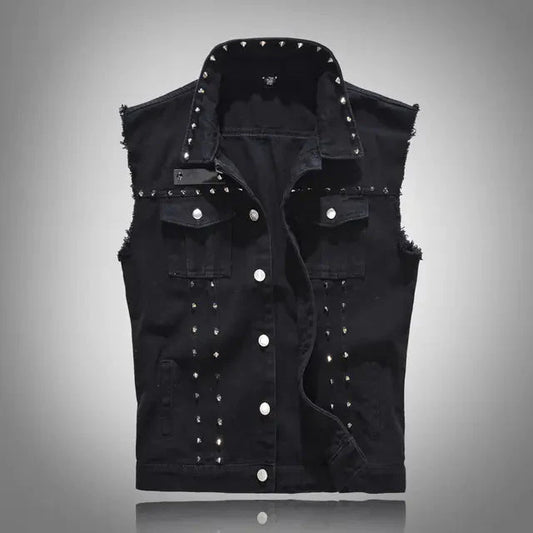 Men's Denim Vest with Rivets - Hip-Hop Punk Style Daylight Burnout Creations
