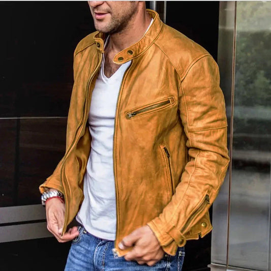 Men's Stand-up Collar Punk Biker Leather Jacket Daylight Burnout Creations