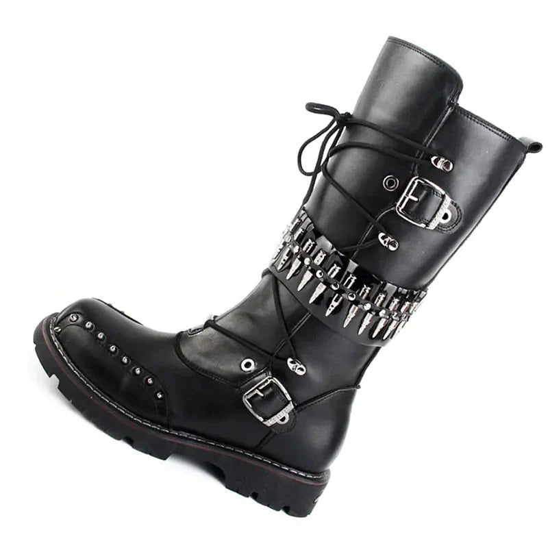 Punk Men's High-Top Motorcycle Boots with Studs Daylight Burnout Creations