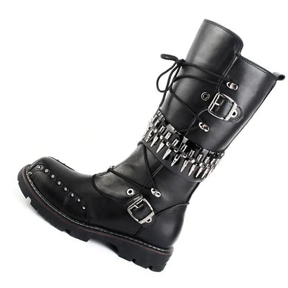 Punk Men's High-Top Motorcycle Boots with Studs Daylight Burnout Creations