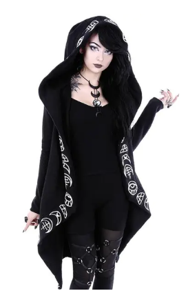 Punk Style Moon Print Long Sleeve Hoodie Cardigan