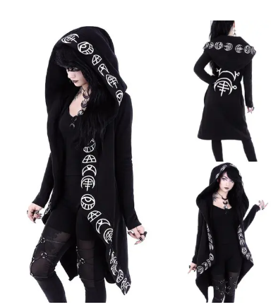 Punk Style Moon Print Long Sleeve Hoodie Cardigan