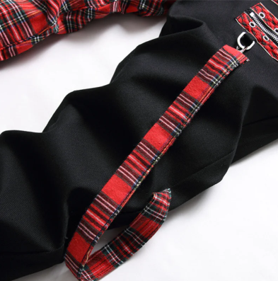 Red Plaid Punk Zipper Jeans