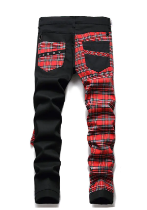 Red Plaid Punk Zipper Jeans