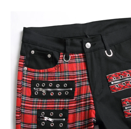 Red Plaid Punk Zipper Jeans