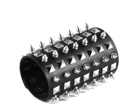 Black Metal Spike Studded Leather Bracelet (Pyramid Studs)