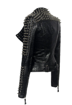 Women's Punk Leather Jacket with Studs