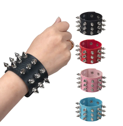 Gothic Leather Bracelet with Punk Rivet Design