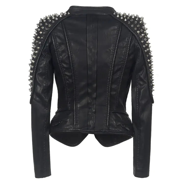 Short Motorcycle Leather Jacket for Women - Punk Style Daylight Burnout Creations