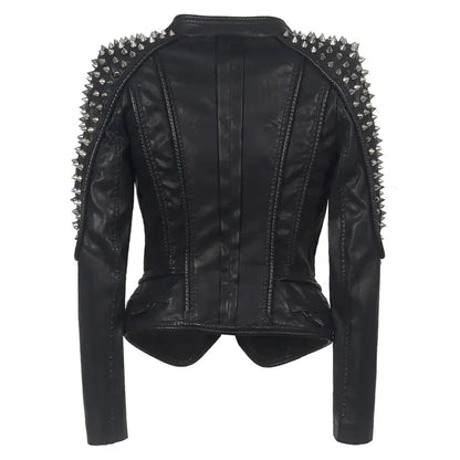 Short Motorcycle Leather Jacket for Women - Punk Style Daylight Burnout Creations