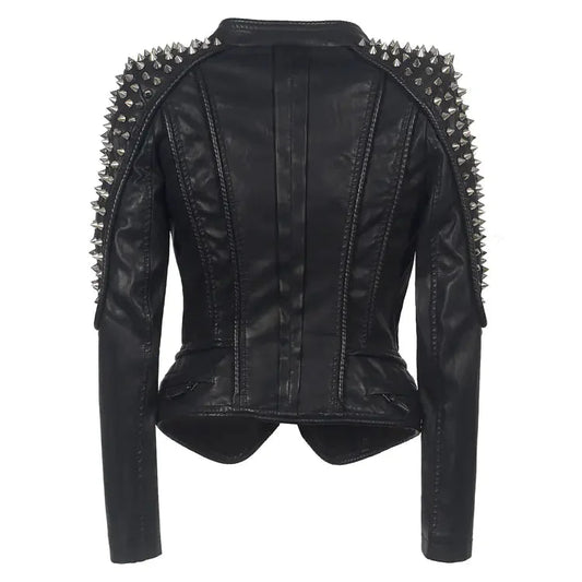 Short Motorcycle Leather Jacket for Women - Punk Style Daylight Burnout Creations