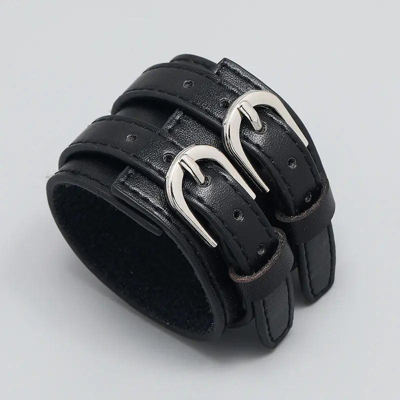 Double Cuff Punk Leather Bracelet