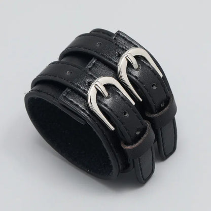 Double Cuff Punk Leather Bracelet