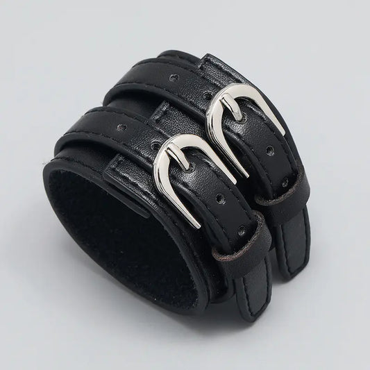 Double Cuff Punk Leather Bracelet