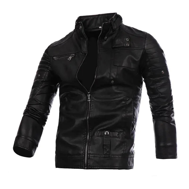 Men's Stand-up Collar Punk Biker Leather Jacket Daylight Burnout Creations