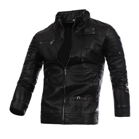 Men's Stand-up Collar Punk Biker Leather Jacket Daylight Burnout Creations