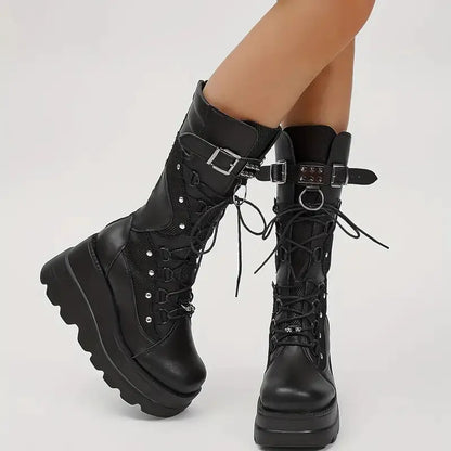 Women's Wedge Platform Punk Boots