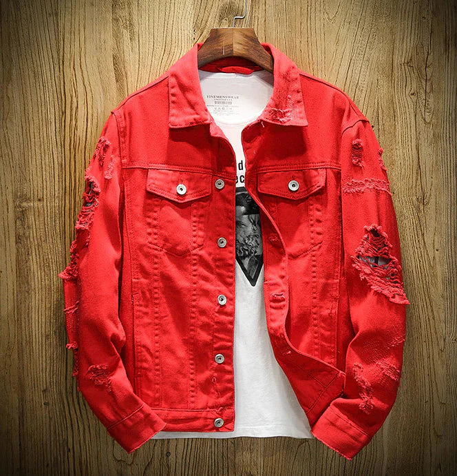 Men's Ripped Denim Jacket Daylight Burnout Creations